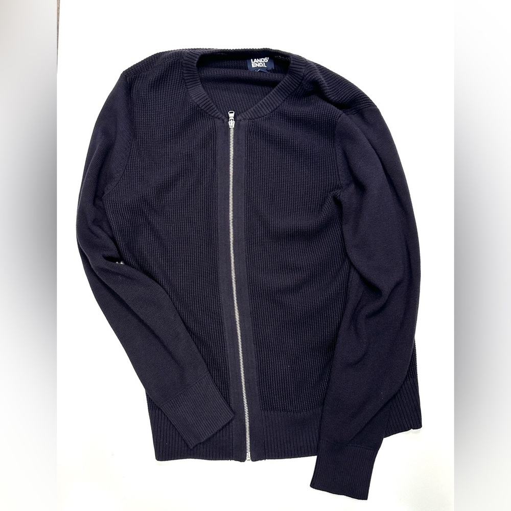 LAND’S END Women’s Dark Blue Cardigan Sweater with Zipper, size M